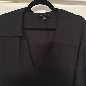 Eloquii black collared blouse with poet sleeve, size 18